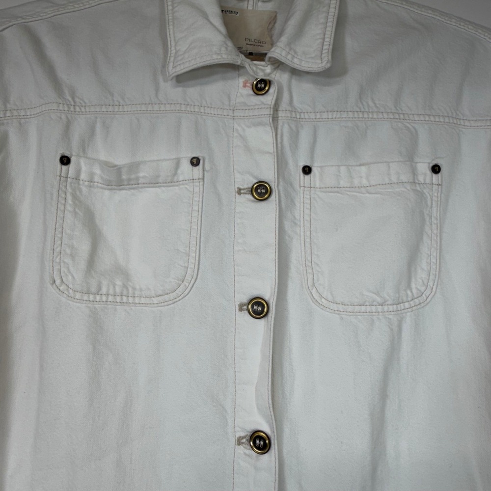 Pilcro Anthropologie White Denim Dress Shirt Jacket Oversized Medium - Picture 4 of 9